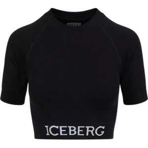 Iceberg, Tops, Dames, Zwart, S, Nylon, Logo Crop Top