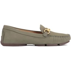 Kazar, Schoenen, Dames, Groen, 36 EU, Leer, Groene Nubuck Mocassins met Metalen Decoratie