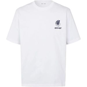 Samsøe Samsøe, Tops, Heren, Wit, XL, Katoen, Bedrukt Oversized Unisex T-shirt met Korte Mouwen