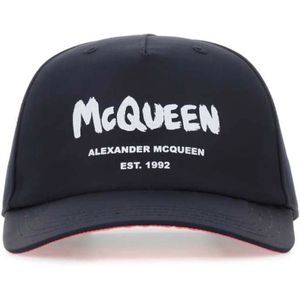 Alexander McQueen, Accessoires, Heren, Blauw, S, Polyester, Navy Blauwe Polyester Baseball Cap