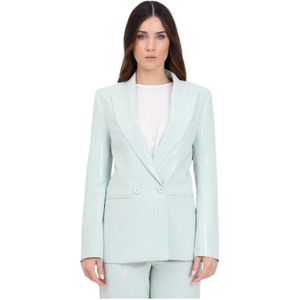 ViCOLO, Dubbelbreasted Aqua Paillet Blazer Blauw, Dames, Maat:L