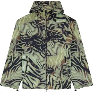 Diesel, Jassen, Heren, Veelkleurig, XL, Nylon, Nylon windbreaker with camo-zebra print