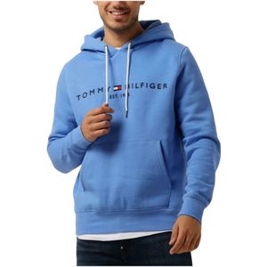 Tommy Hilfiger, Sweatshirts & Hoodies, Heren, Blauw, M, Katoen, Blauwe Logo Hoody Casual Hoodie
