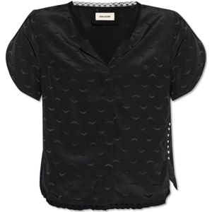 Zadig & Voltaire, Blouses & Shirts, Dames, Zwart, M, Top met geborduurd Tiffany-logo