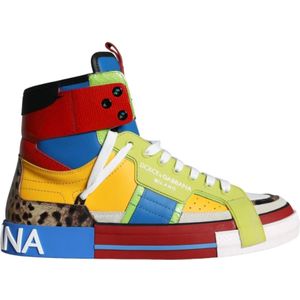 Dolce & Gabbana, Schoenen, Heren, Veelkleurig, 44 EU, Multicolor Leren High-Top Sneakers