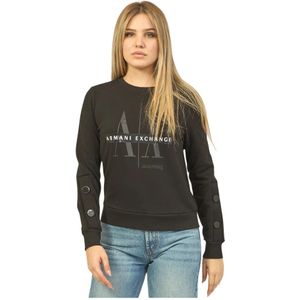 Armani Exchange, Sweatshirts & Hoodies, Dames, Zwart, M, Zwarte Sweater Mixmag Collectie