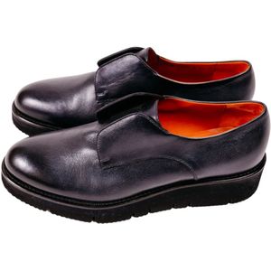 Santoni, Schoenen, Dames, Blauw, 36 1/2 EU, Leer, Marineblauwe Veterschoenloze Leren Derbys met Dikke Zool