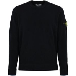 Stone Island, Truien, Heren, Blauw, XL, Wol, Blauwe Wollen Trui Lange Mouw