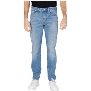 Armani Exchange, Blauwe Plain Jeans met Rits Sluiting Blauw, Heren, Maat:W38 L32