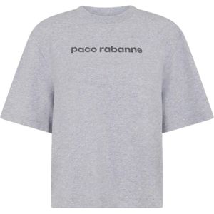 Paco Rabanne, Fonkelende Rhinestone Logo Print T-Shirt Grijs, Dames, Maat:M