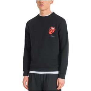 Antony Morato, Sweatshirts & Hoodies, Heren, Zwart, XL, Leer, Moderne Urban Sweatshirt met Rolling Stones Logo