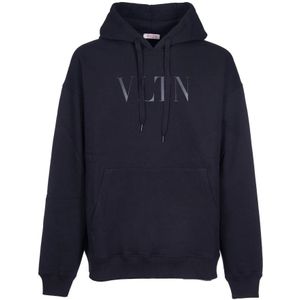Valentino Garavani, Sweatshirts & Hoodies, Heren, Zwart, M, Katoen, Zwarte Katoenen Sweatshirt met Trekkoord Capuchon