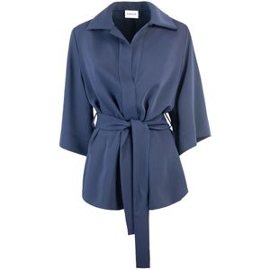 P.a.r.o.s.h., Blauwe Jersey Blouse met Riem Blauw, Dames, Maat:L