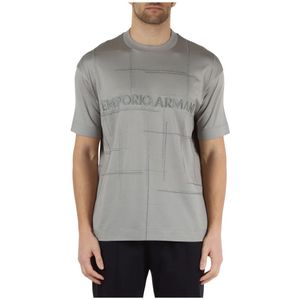 Emporio Armani, Tops, Heren, Grijs, L, Katoen, Geborduurd Logo Katoenen en Lyocell T-shirt