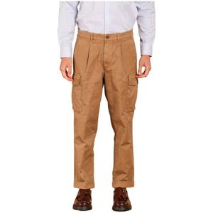 Mason's, Broeken, Heren, Bruin, M, Katoen, Relaxed Fit Cargo Broek Pinces 22