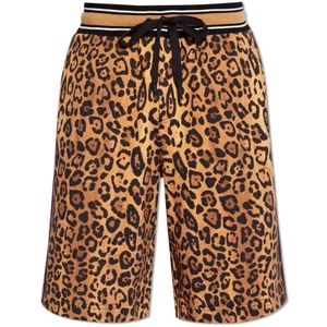 Dolce & Gabbana, Korte broeken, Heren, Bruin, XL, Katoen, Shorts met dierenmotief