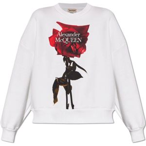 Alexander McQueen, Sweatshirts & Hoodies, Dames, Wit, S, Katoen, Schaduwroos bedrukte sweatshirt