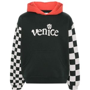 Erl, Venice Checker Hoodie Gebreid Zwart, Heren, Maat:L