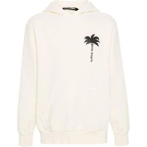 Palm Angels, Sweatshirts & Hoodies, Heren, Wit, S, Katoen, Witte Katoenen Hoodie met Logoprint