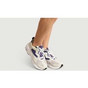 Arkk Copenhagen, Sport, Dames, Grijs, 40 EU, Suède, Grijze Suède Sneakers met Paarse Mesh