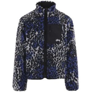 Stüssy, Jassen, Heren, Blauw, M, Nylon, Omkeerbare Teddy Jas met Logo Borduursel en Print