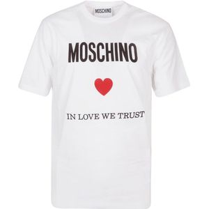 Moschino, Tops, Heren, Wit, 2Xl, Katoen, Fantasie T-Shirt