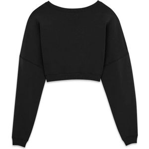 Saint Laurent, Sweatshirts & Hoodies, Dames, Zwart, S, Katoen, Zwart Boat Neck Cropped Sweatshirt
