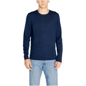 Calvin Klein, Truien, Heren, Blauw, L, Wol, Blauwe Gebreide Ronde Hals Trui