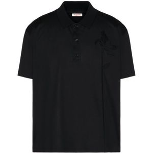 Valentino Garavani, Zwarte T-shirts en Polos met Bloemenapplicatie Zwart, Heren, Maat:XL