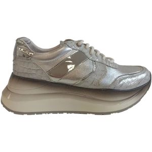 CafèNoir, Casual Zileren Leren Dames Sneakers Grijs, Dames, Maat:37 EU