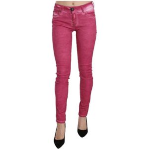 Dolce & Gabbana, Jeans, Dames, Roze, W26, Katoen, Roze Velvet Mid Waist Skinny Broek