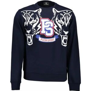 Plein Sport, Sweatshirts & Hoodies, Heren, Blauw, M, Katoen, Blauw Contrast Sweatshirt Stijlvol Sportief