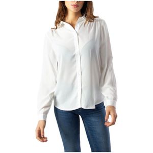 Vila, Witte Blouse met Knopen, Lange Mouwen voor Dames Wit, Dames, Maat:M