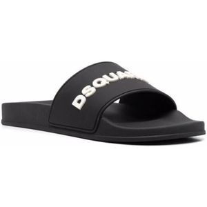 Dsquared2, Schoenen, Heren, Zwart, 40 EU, Zwarte Logo Slides voor Mannen