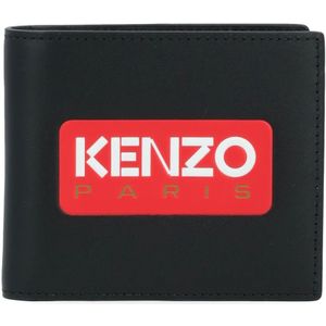 Kenzo, Accessoires, Heren, Zwart, ONE Size, Katoen, Zwarte leren portemonnee met rode logo