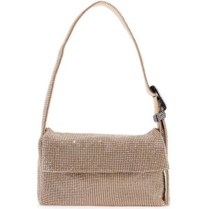 Benedetta Bruzziches, Tassen, Dames, Beige, ONE Size, Satijn, Metalen Mesh Strass Tas met Strass