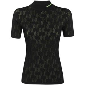 Karl Lagerfeld, Tops, Dames, Zwart, M, Katoen, Logo Geborduurd Katoenen Top