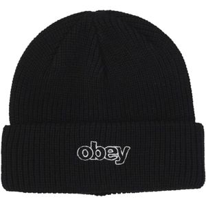 Obey, Throwback Beanie Zwart Streetwear Zwart, Heren, Maat:ONE Size