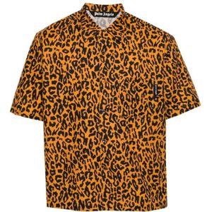 Palm Angels, Leopard Print Linnen-Katoenen Overhemd Veelkleurig, Heren, Maat:L