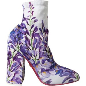 Dolce & Gabbana, Schoenen, Dames, Veelkleurig, 39 EU, Bloemen Jersey Enkellaarzen