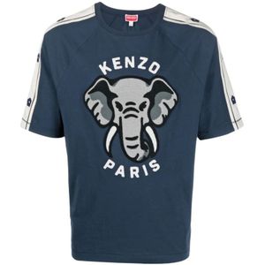 Kenzo, Tops, Heren, Veelkleurig, M, Katoen, Olifantmotief T-shirt en Polos