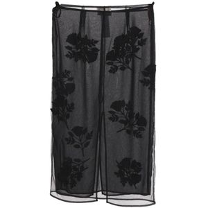 Blumarine, Rokken, Dames, Zwart, S, Nylon, Zwarte Bloemen Geborduurde Midi Rok