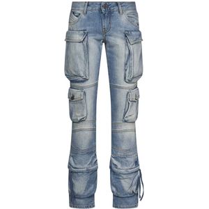 The Attico, Jeans, Dames, Blauw, W26, Denim, Blauwe Gewassen Denim Cargo Jeans