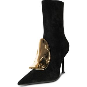 Jeffrey Campbell, Schoenen, Dames, Zwart, 41 EU, Suède, Zwarte Suède Gouden Ritslaarzen