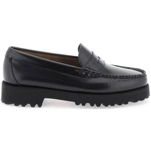 G.h. Bass & Co., Schoenen, Dames, Zwart, 38 EU, Leer, Gepoetste leren mocassins met rubberen zool