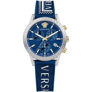 Versace, Sport Tech Chronograaf Rubber Horloge Blauw Grijs, Dames, Maat:ONE Size