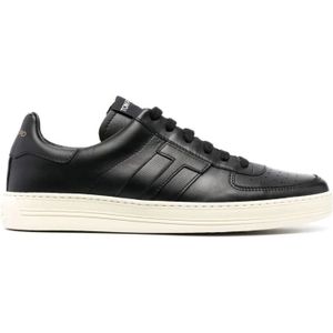 Tom Ford, Zwarte Crème Lage Top Sneakers voor Heren Zwart, Heren, Maat:40 EU