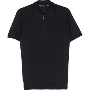Colombo, Tops, Heren, Blauw, XL, Luxe Zijden Polo Shirt