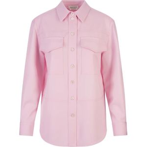 Alexander McQueen, Blouses & Shirts, Dames, Roze, XS, Wol, Roze Grain de Poudre Overhemd