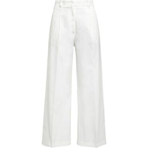 Maliparmi, Broeken, Dames, Wit, L, Katoen, Wijde Poplin Stretch Broek